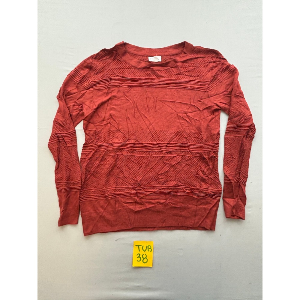 Market & Spruce Rust Red Pointelle Textured Knit Crew Neck Sweater Womens Medium